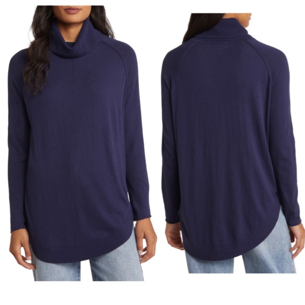 Caslon Turtle Tunic Sweater Navy Peacoat Color Size S